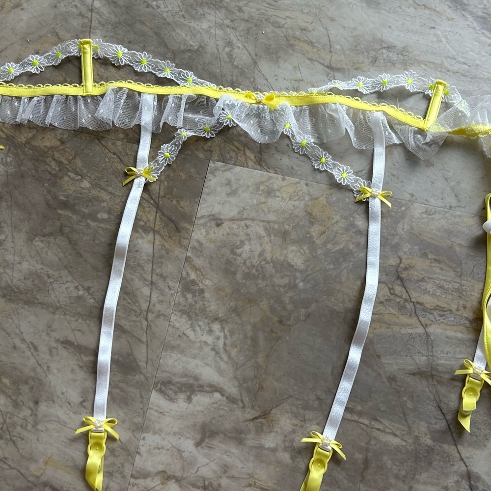 For Love And Lemons Yellow and White Garter Belt